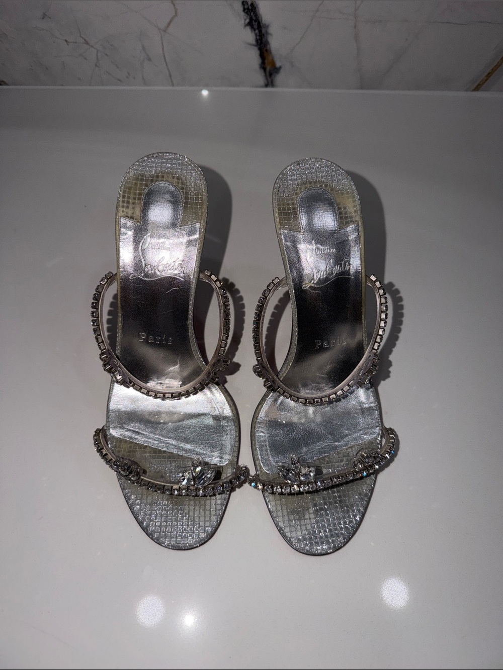 Christian Louboutin Silver Crystal Embellished Stiletto Sandals - Picture 15 of 15